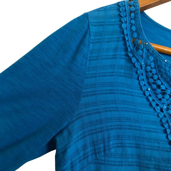 Reba Blue Crochet Lace Tunic Top Women’s Small V-Neck 3/4 Sleeve Boho - Picture 4 of 11